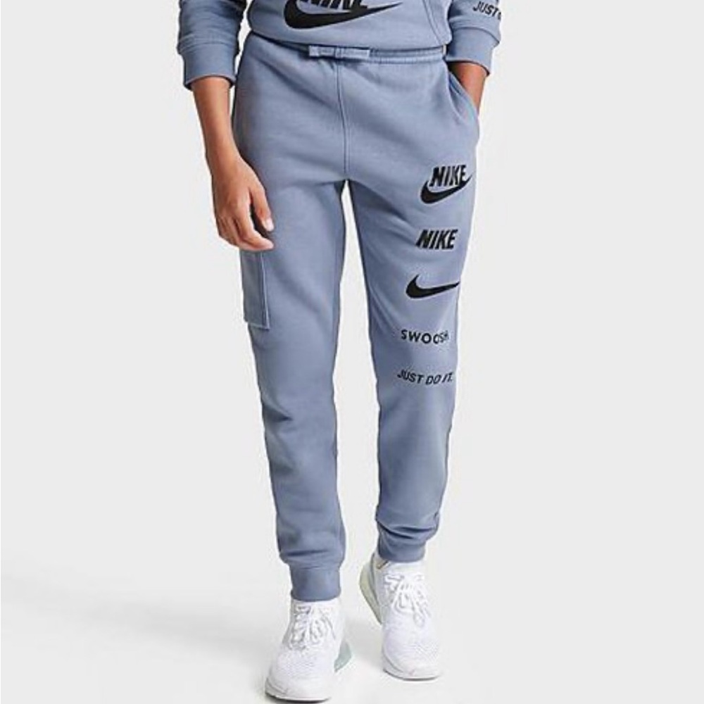 Nike Kids Light Blue Joggers with Black Logos